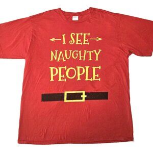Men's SANTA "I See Naughty People" Christmas - Red XL T-shirt. NWOT